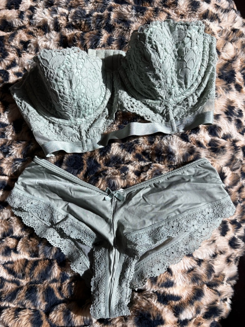 Victoria's Secret Lace Balconette Bra and Bikini Set in Sage - Picture 7 of 9